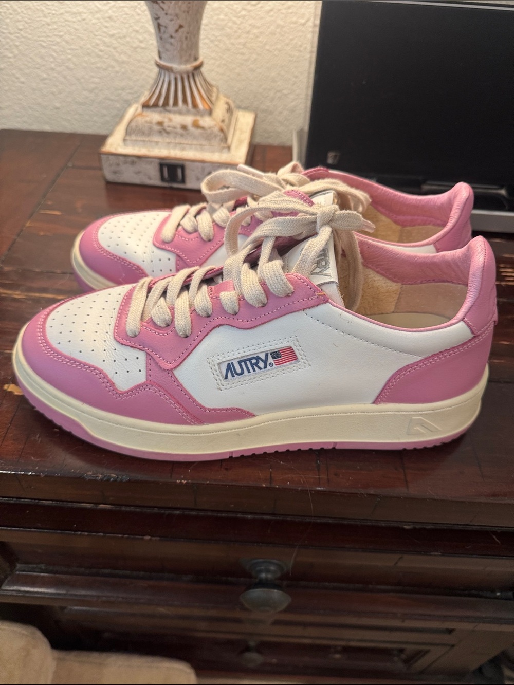 Autry Women's Pink & White Low-Top Athletic Sneakers